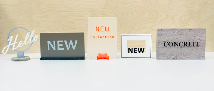 Five signs in acrylic in colours