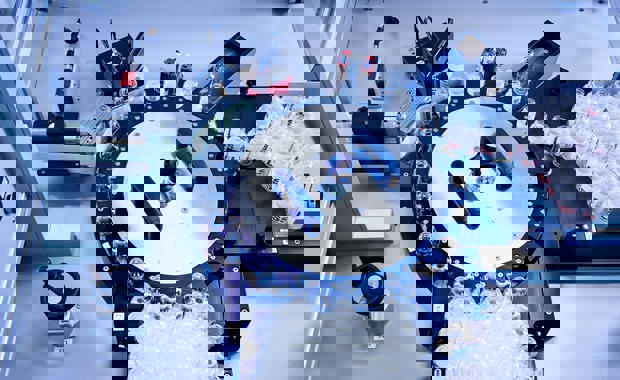 A labelling machine from LSS ads labels to medicine